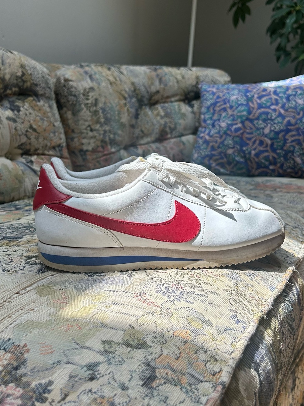 Nike Cortez Sneakers with Red Swoosh and Blue Midsole Accent